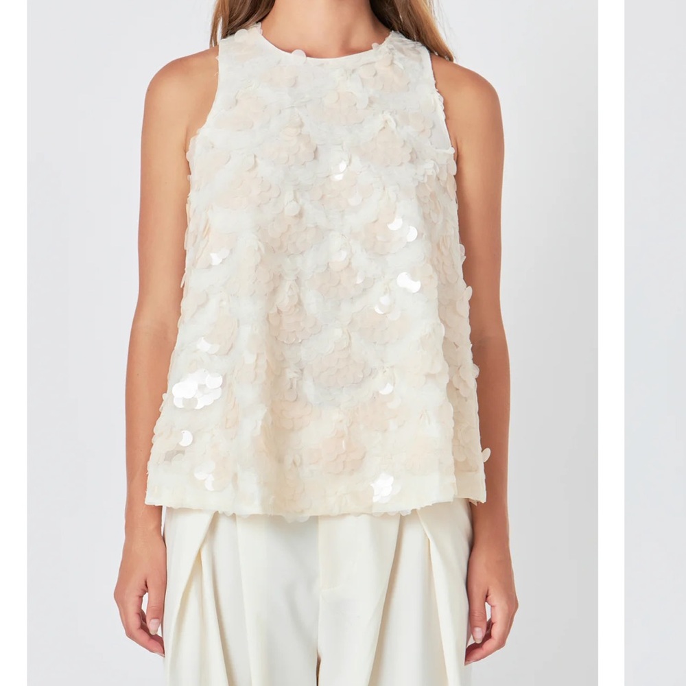 NWD ANTHROPOLOGIE ENDLESS ROSE SCALLOP SEQUIN TOP SIZE XS Z537 - Picture 3 of 11